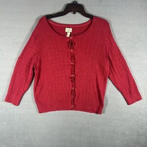 Bass Heritage Collection Women's XL Red Cable Knit Button Front Cardigan Sweater